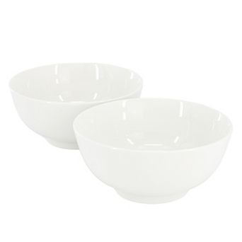 2 pc 6.9 Inch Fine Ceramic Noodle Bowl Set in White