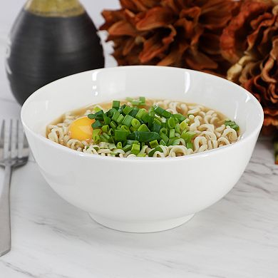 2 Piece 6.9 Inch Fine Ceramic Noodle Bowl Set in White