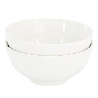 2 Piece 6.9 Inch Fine Ceramic Noodle Bowl Set in White