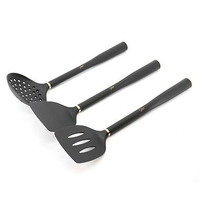 10 Piece Nylon Kitchen Tool Set and Utensil Crock in Black and Gold