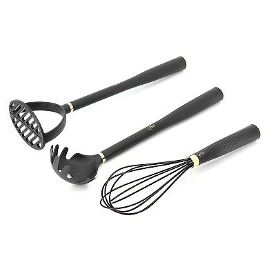 10 Piece Nylon Kitchen Tool Set and Utensil Crock in Black and Gold