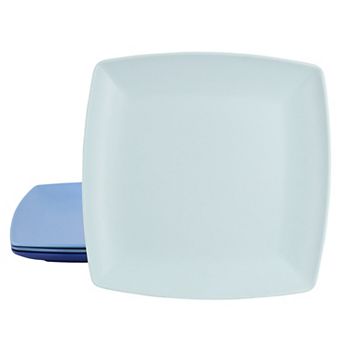 4 pc 10.5 Inch Square Melamine Dinner Plate Set in Assorted Blue