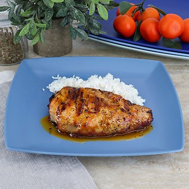 4 Piece 10.5 Inch Square Melamine Dinner Plate Set in Assorted Blue