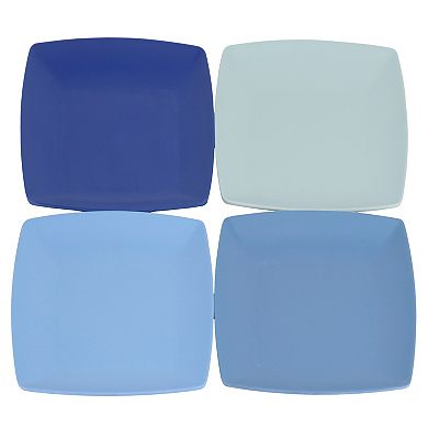 4 Piece 10.5 Inch Square Melamine Dinner Plate Set in Assorted Blue