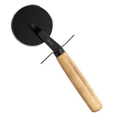 2 Piece Acacia Wood Serving Board and Pizza Cutter Set in Brown