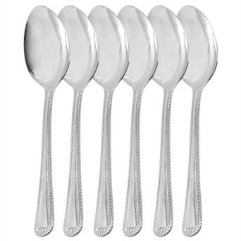6 pc Stainless Steel Dinner Spoon Flatware Set in Silver