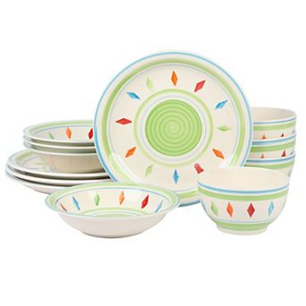 12 pc Hand Painted Durastone Dinnerware Set in Green
