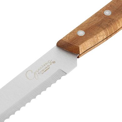 2 Piece Acacia Wood Serving Board and Bread Knife Set in Brown