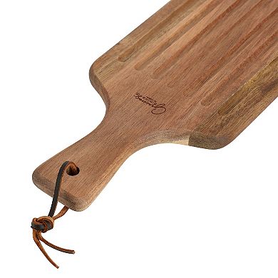 2 Piece Acacia Wood Serving Board and Bread Knife Set in Brown