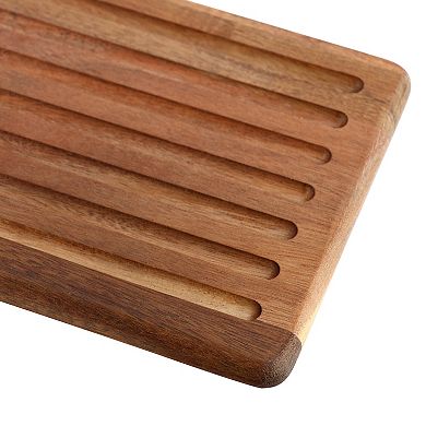 2 Piece Acacia Wood Serving Board and Bread Knife Set in Brown