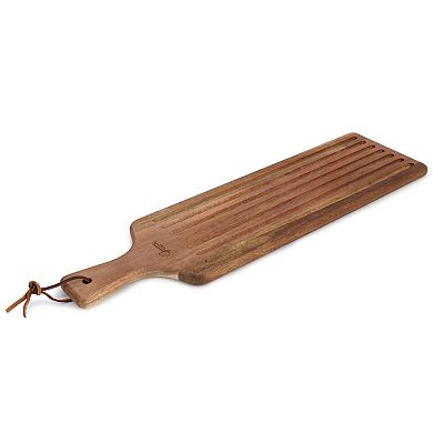 2 Piece Acacia Wood Serving Board and Bread Knife Set in Brown
