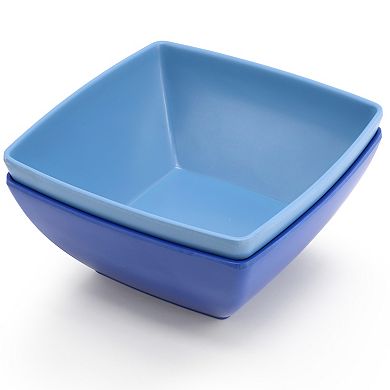 4 Piece 6 Inch Square Melamine Dinner Bowl Set in Assorted Blue