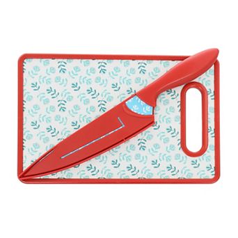 3 pc Cutting Board and Knife Set in Red and Blue