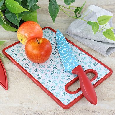 3 Piece Cutting Board and Knife Set in Red and Blue