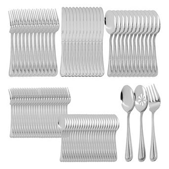 87 pc Stainless Steel Flatware and Serving Utensil Set in Silver