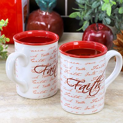 Gibson Home Inspirational Words Faith 4 Piece 16 Ounce Stoneware Mug Set in Red, 142555.01