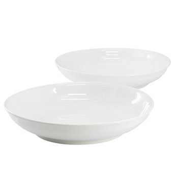 2 pc 11 Inch Round Fine Ceramic Serving Bowl Set in White
