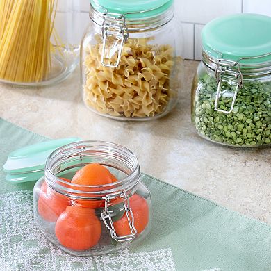 5 Piece Glass Canister Set with Jadeite Green Lids