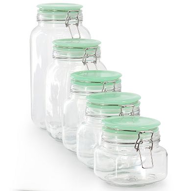 5 Piece Glass Canister Set with Jadeite Green Lids