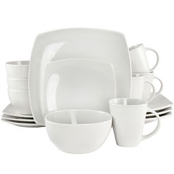 16 pc Square Stoneware Dinnerware Set in Shell White