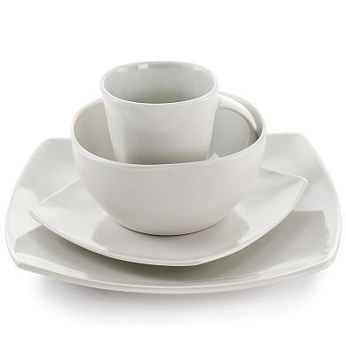 16 Piece Square Stoneware Dinnerware Set in Shell White