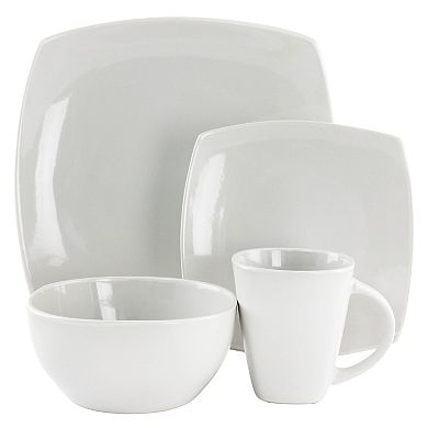 16 Piece Square Stoneware Dinnerware Set in Shell White
