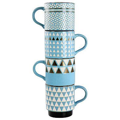 4 Piece 15 Ounce Stackable Coffee Mug Set in Assorted Designs