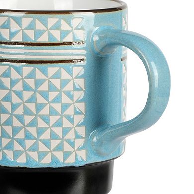 4 Piece 15 Ounce Stackable Coffee Mug Set in Assorted Designs