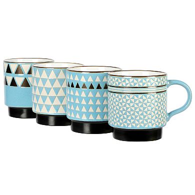 4 Piece 15 Ounce Stackable Coffee Mug Set in Assorted Designs