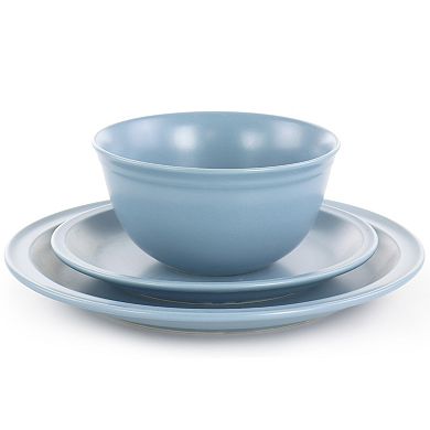 12 Piece Round Stoneware Dinnerware Set in Blue