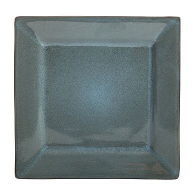 12 Piece Hard Square Stoneware Dinnerware Set in Blue and Black