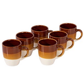 6 pc 12 Ounce Stoneware Mug Set in Brown and White