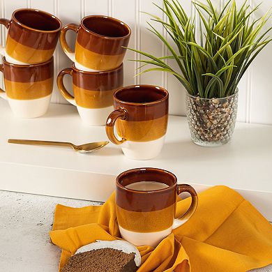 6 Piece 12 Ounce Stoneware Mug Set in Brown and White