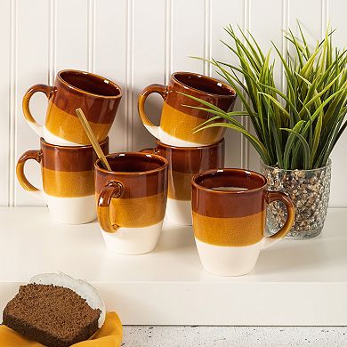 6 Piece 12 Ounce Stoneware Mug Set in Brown and White