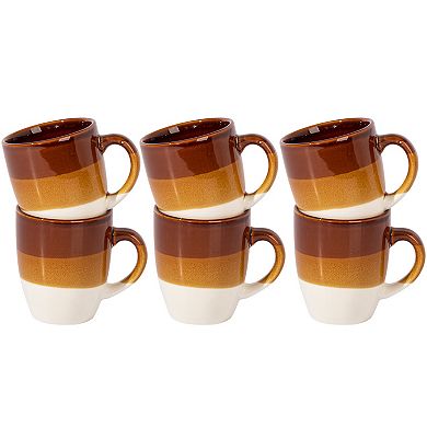 6 Piece 12 Ounce Stoneware Mug Set in Brown and White