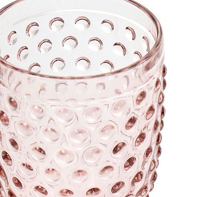 6 Piece 14.2 Ounce Clear Glass Hobnail Goblet Drinkware Set in Pink