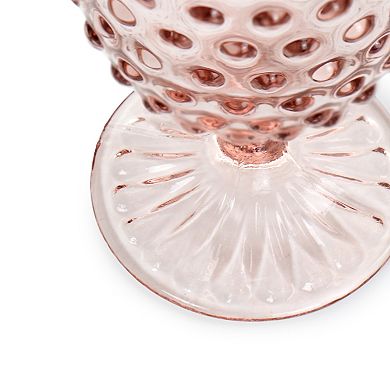 6 Piece 14.2 Ounce Clear Glass Hobnail Goblet Drinkware Set in Pink