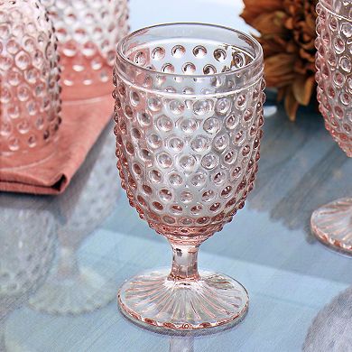 6 Piece 14.2 Ounce Clear Glass Hobnail Goblet Drinkware Set in Pink