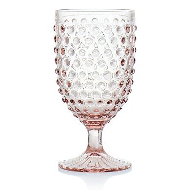 6 Piece 14.2 Ounce Clear Glass Hobnail Goblet Drinkware Set in Pink