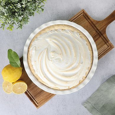 9 Inch Round Scalloped Edge Stoneware Pie Pan in Blue
