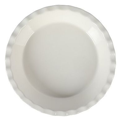 9 Inch Round Scalloped Edge Stoneware Pie Pan in Blue