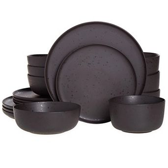 16 pc Stoneware Dinnerware Set in Pepper With Reactive Glaze