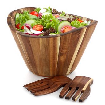 Acacia Wood Salad Bowl with Serving Utensils