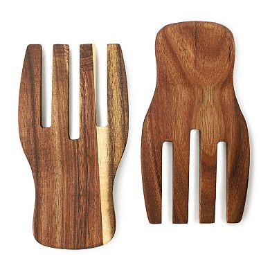 Acacia Wood Salad Bowl with Serving Utensils