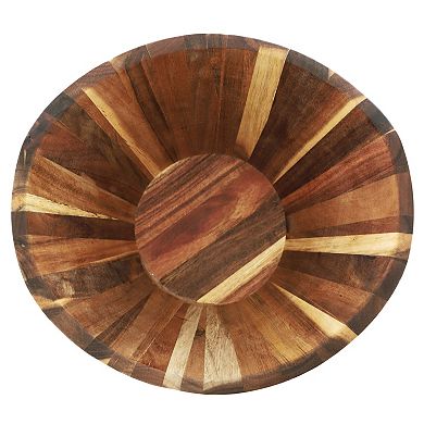 Acacia Wood Salad Bowl with Serving Utensils
