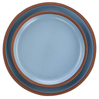 16 Piece Terracotta Double Bowl Dinnerware Set in Solid Matte Blue