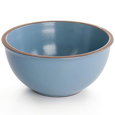 16 Piece Terracotta Double Bowl Dinnerware Set in Solid Matte Blue