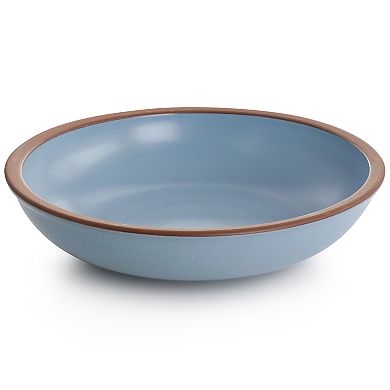 16 Piece Terracotta Double Bowl Dinnerware Set in Solid Matte Blue