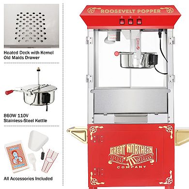 Roosevelt 8oz Popcorn Machine with Cart by Great Northern Popcorn