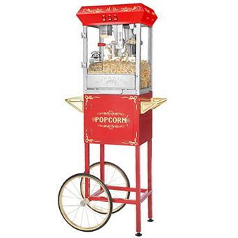 Carnival 8oz Popcorn Machine with Cart and 5 All-in-One Popcorn Packs by Great Northern Popcorn